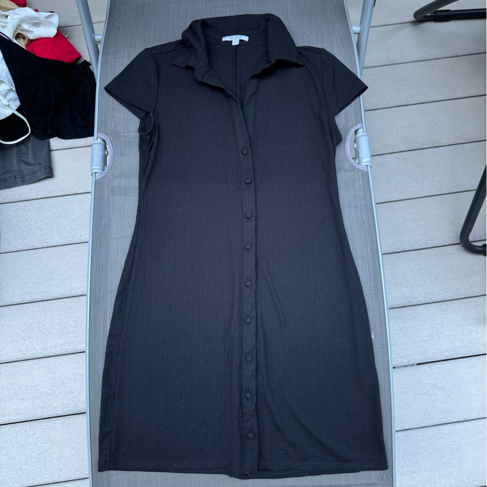 AFRM black button up ribbed knit dress